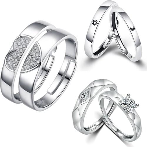 YWSHK 2pcs/Set Adjustable Heart-Shaped Letter Copper 30% Silver Plated Crystal Couple Ring Men Women Jewelry A Drop Shipping