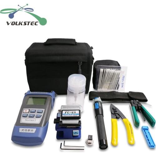 10 In 1 Fiber Optic FTTH Tool Kit with FC-6S Fiber Cleaver and Optical Power Meter 10Mw Visual Fault Locator