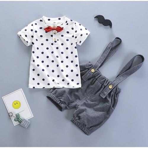 Gentle Boys Clothing Sets Children Clothes Set Kids Boy Clothes Polka Dot Shirts+Suspender Pant Gentleman Suit With Neck Tie