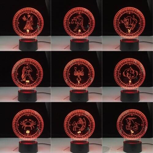 Twelve Constellation Lamp Bedroom 3D Night Light for Girls Dorm Decor Light Led Usb Battery Powered 3d Nightlight Present