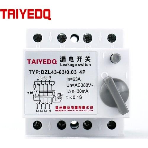 MCB FIN DZL43 Din leakage 2P 3P 4P circuit breaker auto Three Phase leakage switch 32A 40A 63A mccb residual current breaker30mA