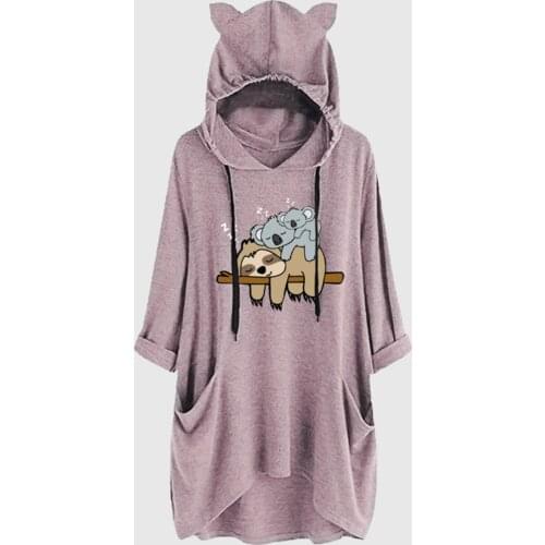 Kawaii Lazy Koala Printed Hoodies Sweatshirts Women Clothing Ear Hat Oversized Hooded Loose Top Elegant Pullover Streetwear