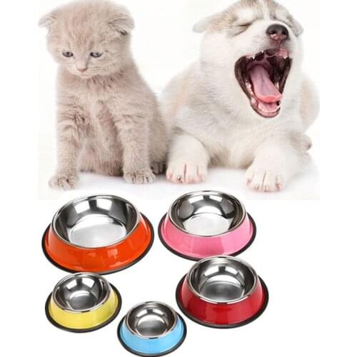 Stainless Steel Cat And Dog Bowl Color Pet Round Bowl Cat And Dog Food Bowl Pet Utensils Non-Slip And Fall Resistant Dog Bowl