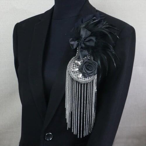 Cool Punk Fabric Flower Chain Mens Brooch Pin Suit Jewel Feather Corsage Wedding Jewelry Accessories Decoration Online Shopping