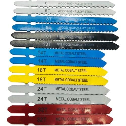 14pcs Assorted T-shank Jigsaw Blade Set Metal Steel Jigsaw Blade Set Fitting For Plastic Woodworking Tools Top Quality
