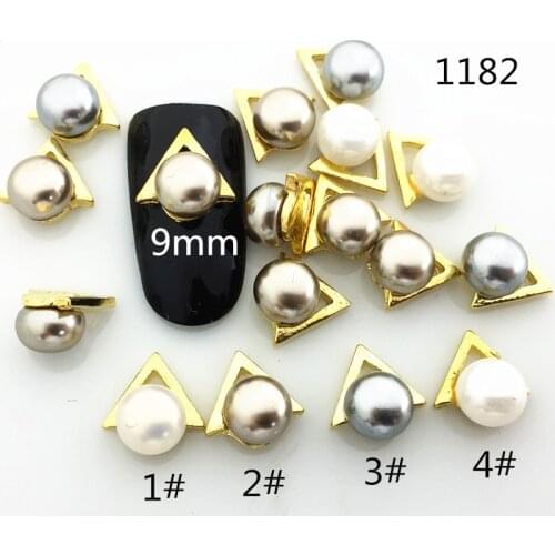 20pcs/pack Japan alloy nail art charms decals gold triangle with pearl metal accessories bride nail sticker DIY