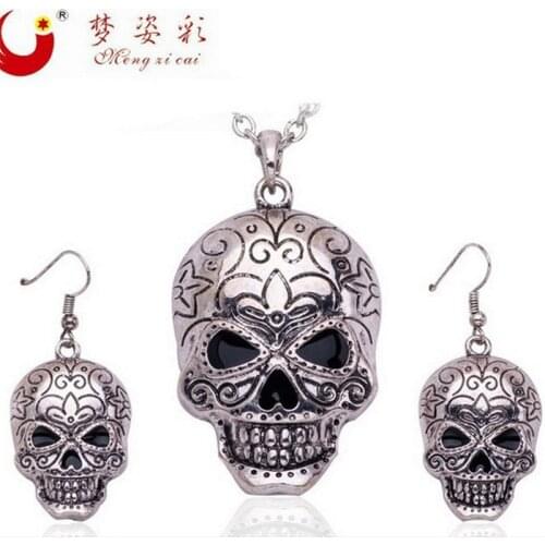 New Fashion Ugly Skull Jewelry Set For Women Fashion white Necklace Earrings Set Decoration For Cocktail Party Gift schmuck