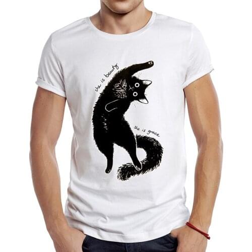 2021 Mens New Fashion Beauty Cat Dance Design Short Sleeve T-Shirt Cool Printed Tops Hipster Tee Shirts