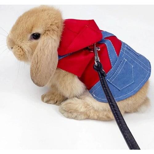 Pet Rabbit Clothes Jacket Coat Small Animal Harness Leash Vest Bag Hat Set For Ferret Bunny Hamster Small Pet Supplies