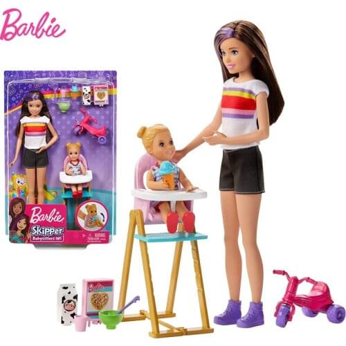 Original Barbie Dolls Babysitting with Accessories Barbie Dolls for Girls Baby Care Feeding Toddler Dolls Toys for Children Gift