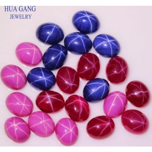 Oval Shape Synthetic Star Corundum Stone Red Blue Rose Cabochon Flat Bottom Beads For Jewelry Making DIY Gems Stones