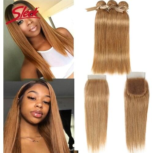 Sleek Hair 27/30 Mixed Color Bundles With Closure Straight Bundles Brazilian Hair Weave Bundles Hair Extension Remy Human Hair