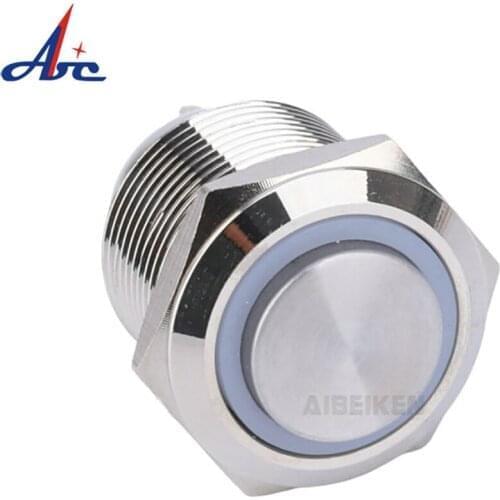 Self-locking 12V Blue Ring LED Illuminated Button 2 Screw Terminal Waterproof Push Button Power Switch High Flush Head Flat Head