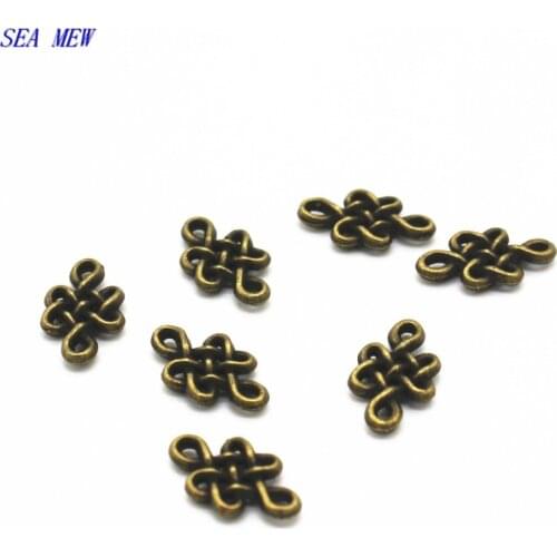 SEA MEW 11.5mm*7mm Antique Bronze Plated Chinese Knot Connectors Metal Zinc Alloy Chinese Knot Charm DIY Jewelry 100 PCS
