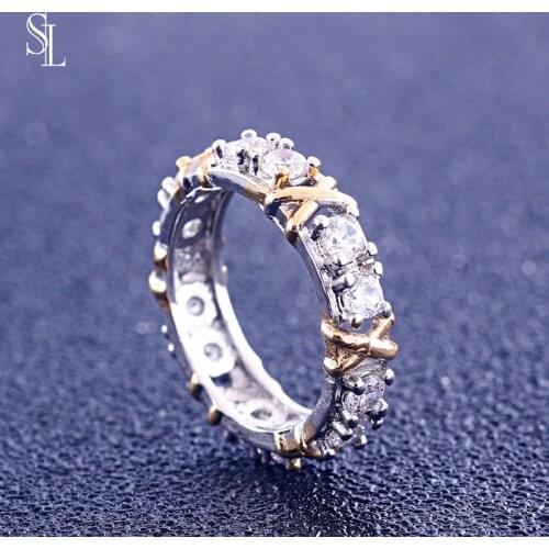 SL 18K Yellow Gold Plated Stackable Bang Ring For Man Women Gift 925 Silver Fine Jewelry 2 Tone Plating