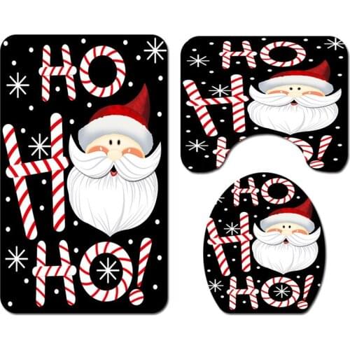 Marry Christmas cartoon Three-piece set 3D printed Bathroom Pedestal Rug Lid Toilet Cover Bath Mat Set drop shipping 06