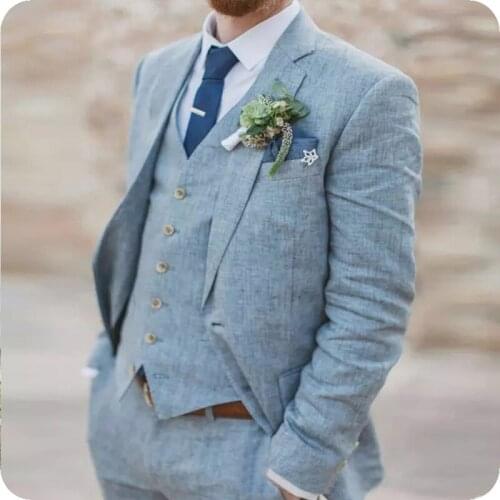 Light Blue Men Suits Wedding Suits Prom Bridegroom Groom Custom Made Tuxedos Slim Fit Formal Best Man Blazer 3piece Traje Hombre