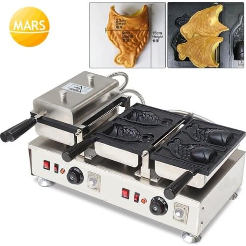 Mars Commercial 110V 220V 4pcs Fish Shape Automatic Electric Ice Cream Taiyaki Machine Maker Pan With Open Mouth