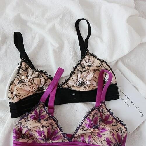 Bralette ultra-thin embroidery wireless bra triangle cup sexy bra
