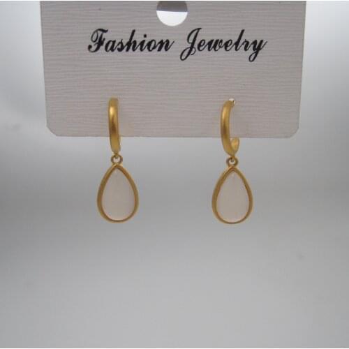 GORGEOUS TALL 0.98" YELLOW GOLD GP WATER DROP SHAPED CHARM HALF HOOP DANGLE EARRING /GREAT GIFT