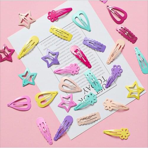 6Pcs/Set New Cartoon Printing Girl Hairpin BB Snap Hair Clips Little Girl Candy Color Fashion Handmade Hair Accessories 2021
