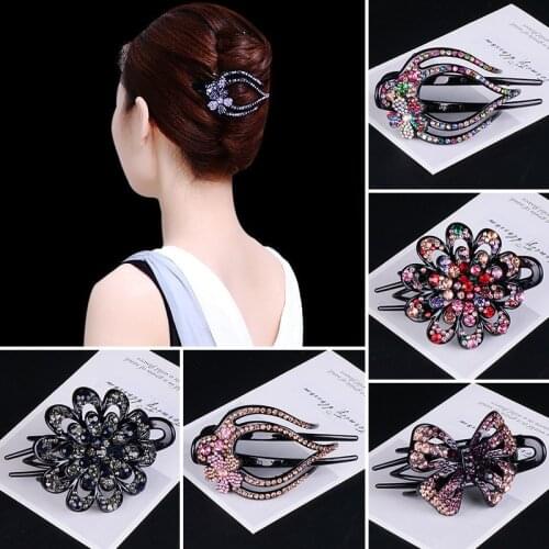 Fashion Rhinestone Hairpin Women Hair Claw Clips Female Elegant Duckbill Clip Crystal Beads Hairgrip Korean Hair Accessories