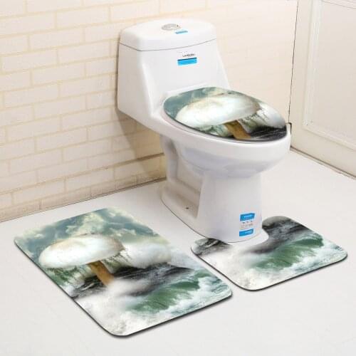 Zeegle Scenery Painted 3pcs Washable Toilet Bath Mats Set Flannel Toilet Seat Cover Cushion Set Non-slip Bathroom Rug Floor Mats