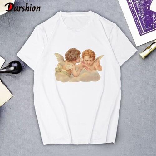 Fashion Kawaii Summer Top Baby Angel Printed Women T-shirts Short Sleeved O-neck Casual Clothing Ulzzang Vogue Chic Tops Tee
