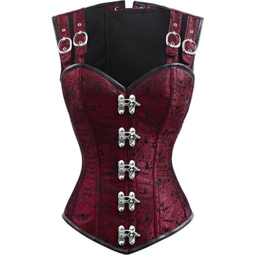 Women Steampunk Corset Gothic Clothing Sexy Corset Burlesque Steel Boned Corselet Black Red Brocade Bustiers Vest Corset Top