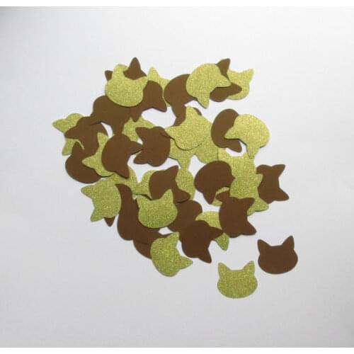 Gold Glitter And Brown Confetti Cat Heads - 1" Inch Kitty Face Shape Party Decor Cute Decorations Diecuts Die Cuts Cards cft