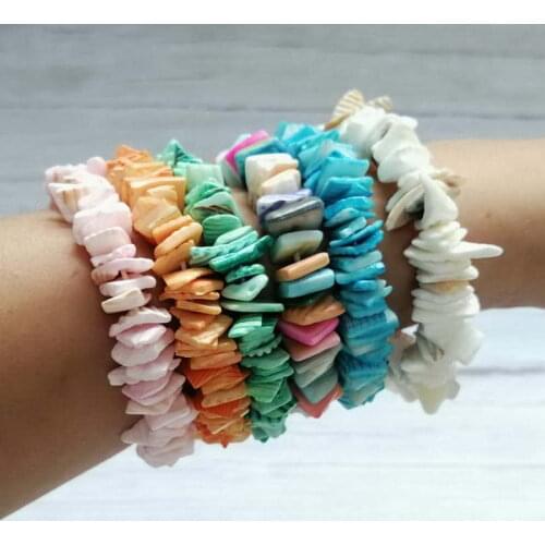 ZWPON Fashion Colorful White Shell Nugget Irregular Gravel Chips Beads Bangles High Grade Women Weddings Party Gifts Wholesale