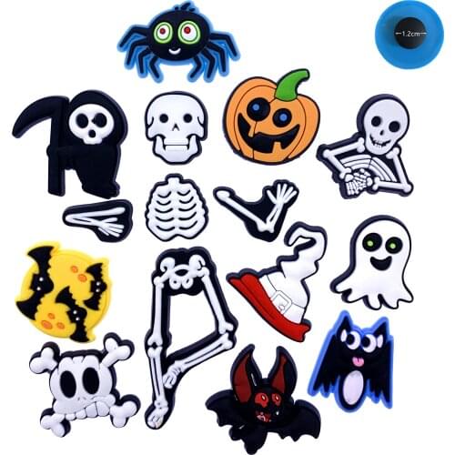 1PCS Hot Selling Halloween Series Croc Decoration Ghost Skeleton Wristband Accessories Bat Spider Shoes Charms Party Gifts