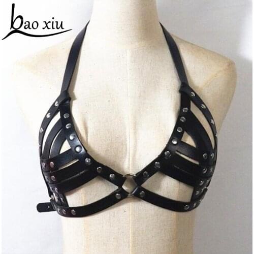2019 New Women Vintage Sexy harness leather belt bondage cage gothic punk Corset Leather Bra garters belt Straps accessory