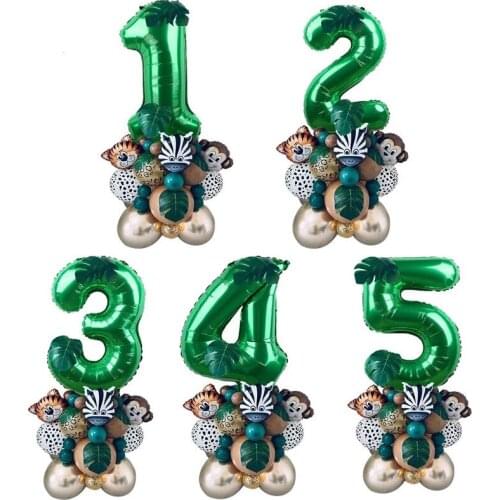 35pcs Forest Animal Cartoon Baby Decoration Balloon Green Pet Aluminum Foil Landing Balloon Combination Party Decoration