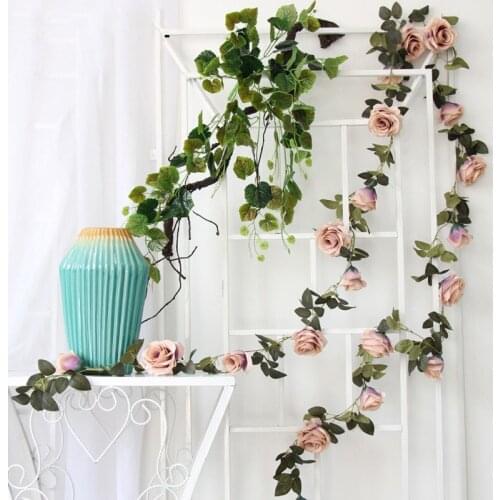 4pcs 2M Simulation Rose Vine Fake Flower Decoration Home Indoor Pipe Ceiling Plant Wall Wedding Decoration Flower Strip Rattan