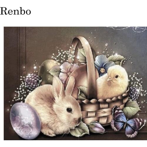 5D DIY Diamond Painting Easter Bunny Flower Full Round Square Drill Mosaic Cross Stitch Diamond Embroidery Home Decorative Gift