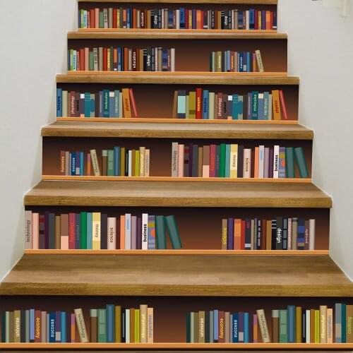 6 Pieces/Set Creative DIY 3D Bookshelf Stairway Stickers for Room Stairs Decoration Decal Floor Wall Sticker Escalier