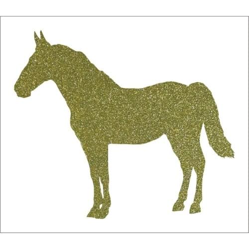 8x6.8cm Horse standing facing left gold glitter sticker