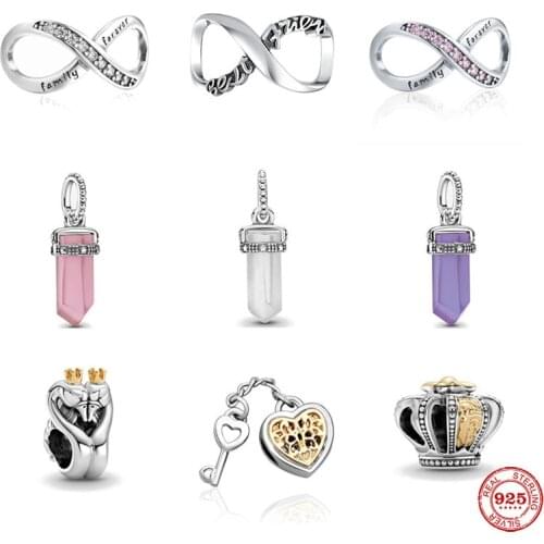 NEW Pink Castle Boy Girl Family Forever DIY Fine Beads Fit Original Pandora Charms Silver 925 Bracelet Jewelry For Women Girl