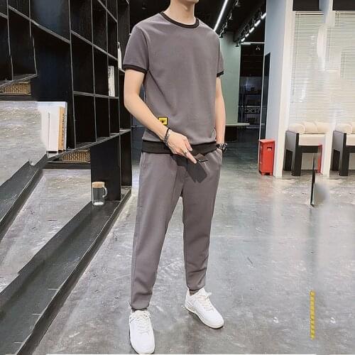 Men Sets Solid Plus Size 3XL Short Sleeve Summer New Korean Simple Leisure Fashion Mens Set Students All-match Comfortable 153