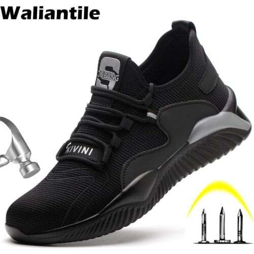 Waliantile Breathable Work Safety Shoes Men Steel Toe Cap Anti-smashing Working Boots Shoes Indestructible Constructive Sneakers