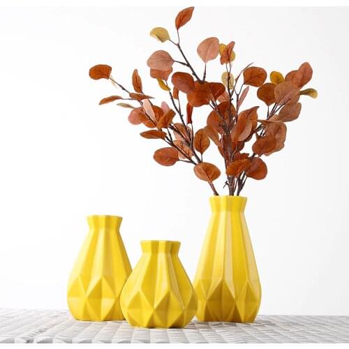 Europe Ceramic vase yellow geometry Origami Porcelain vases Arts and CraftsDry flowers vase wedding home decoration accessories