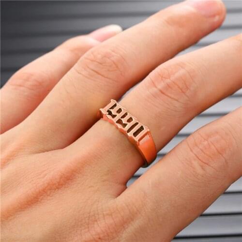Stainless Steel Birth Year Number Rings For Women Men Gold Rings Hollow Ring Birthday Gift Party Wedding Band Punk Jewelry