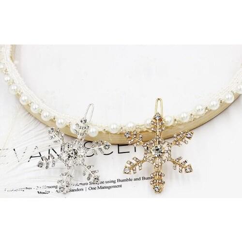 Cute Snowflake Buckle Hairpin Korean Version Simple Rhinestones Bangs Headdress Hair Girl Silver Gold Clip Clip Snowflake C N8D4