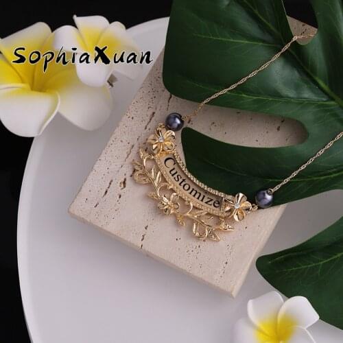 SophiaXuan Fashion Customized Personalized Name Letter Necklace Jewelry Plumeria Flower Pendants Necklaces for Women Mother Gift