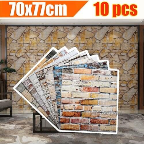10Pcs 3D Wall Stickers Waterproof Self-adhesive Imitated Brick Wallpaper Foam Background for Kids Rooms Living Room Home Decor