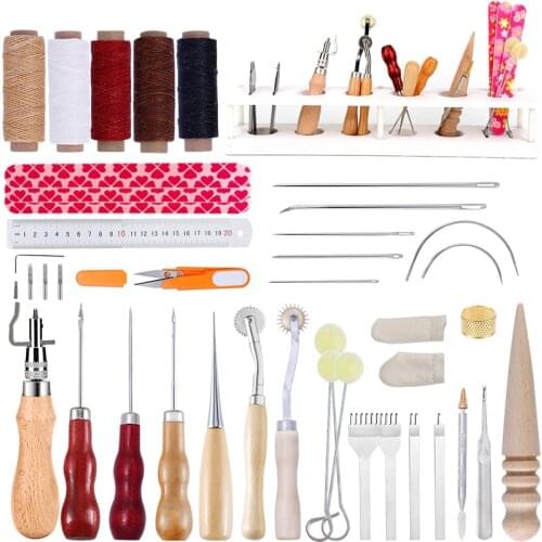 Nonvor 39 Pieces Leather Craft Tools Kit Professional Home Hand Sewing Stitching Punch Carving Work Saddle Accessories DIY