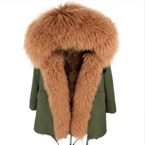 2020 new Fashion womens Natural wool fur jacket coat winter jacket natural raccoon fur lined coat