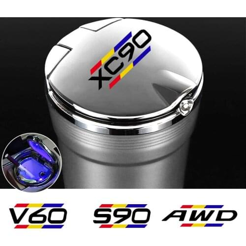 New Car LED ashtray cigarette trash can For Volvo S60 XC90 V40 V50 V60 S90 V90 XC60 XC40 XC70 S80 AWD T6 Car ashtray Accessories
