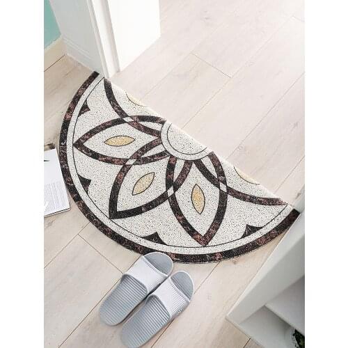Welcome Mat Half-Round Doormat for Indoor Outdoor Front Door Marble Low Profile Outside Mat Waterproof Easy Clean Entrance Rug